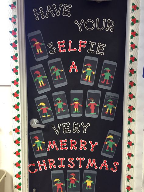 Elfie Selfies Selfie Door Decoration, Selfie Bulletin Board, Elf Selfie, Bulletin Board Christmas, Birthday Door Decorations, Holiday Classroom Doors, Take An Elfie, Luffy Wallpaper, Holiday Door Decorations