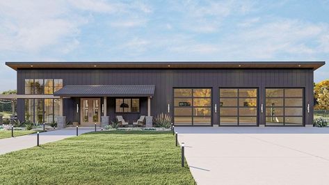 Modern Single Slope Metal Building House Barn Plan, Metal Building Home, Barn Style House Plans, Garage Floor Plans, Houses Plans, House Cabin, Metal Barn, Farm Ideas, Casa Container