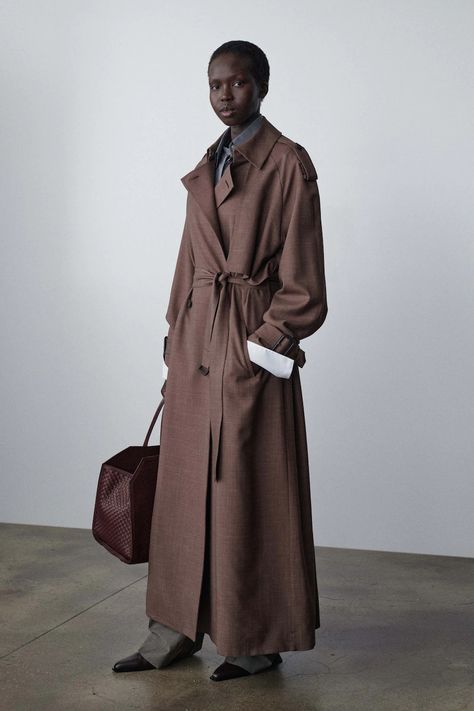 Look 7 | The Row | Shop by look Wool Trench Coat, Long Trench, Long Trench Coat, Car Coat, Style Crush, Suit Shop, Get Dressed, Everyday Fashion, The Row