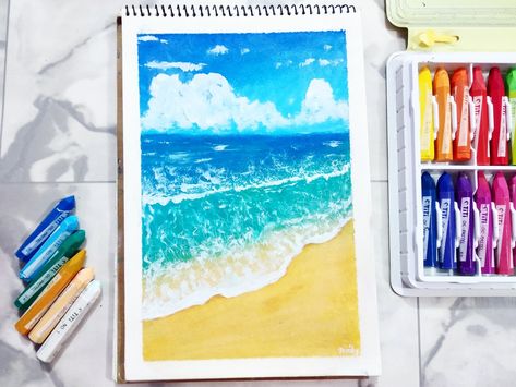 Seascape Drawing, Easy Drawing For Beginners, Very Easy Drawing, Easy Drawings For Beginners, Oil Pastel Drawings, Drawing For Beginners, Easy Drawing, Pastel Drawing, Oil Pastel