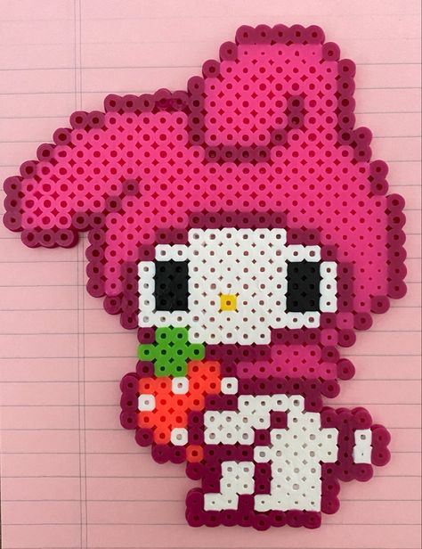 Small Perler Beads Ideas Hello Kitty, Buff Hello Kitty Perler Beads, Sanrio Pearl Beads Pattern, Sanrio Melty Beads, My Melody Pearl Beads, Perler Beads Cute Kawaii, Sanrio Characters Perler Beads, Perler Bead Collection, Iron Beads Hello Kitty