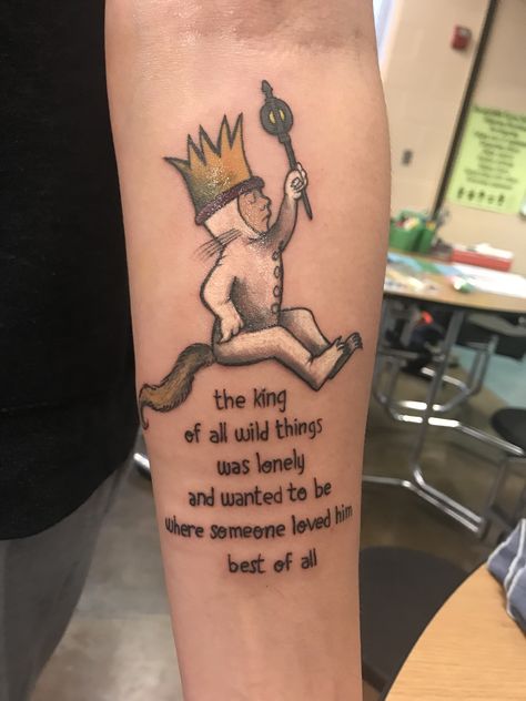 Where the wild things are!! #bobdodgetattoos #bobdodge #wherethewildthingsare #quotetattoo #momtattoo #sontattoo #colortattoo #tattoos #redsparrowgallery #girlswithtattoos #maxtattoo Max Tattoo Where The Wild Things Are, Max Where The Wild Things Are Tattoo, Where The Wild Things Are Tattoos, Wtwta Tattoo, Wild Thing Tattoo, Wild Things Tattoo, Where The Wild Things Are Tattoo, Wild Things Are Tattoo, Designs With Meaning