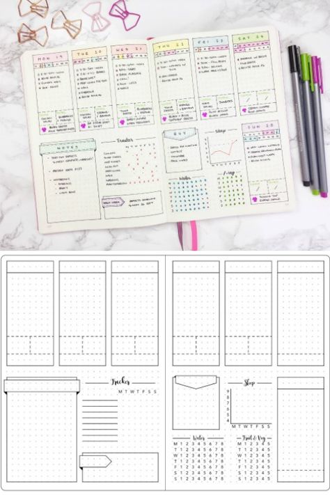 Bullet Journal Weekly Set Up Template.  Creative Bullet Journal Ideas and Planner Spreads to organize your life. #bulletjournal #bulletjournaljunkies #bulletjournalcommunity #bujo #planning #planner bulletjournalcollection #plannerspreads #planneraddict #bujoinspo #bujoinspire #bulletjournalcommunity #plannerlove #planwithme #weeklyspread Creative Bullet Journal Ideas, Bullet Journal Layout Templates, Bullet Journal 2020, Journal Weekly, Bullet Journal Banner, Creating A Bullet Journal, Planner Spreads, Bullet Journal Paper, Bullet Journal Hacks