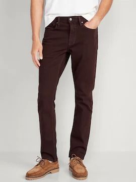 Men's Clothing Sale | Old Navy Brown Pants Men, Navy Pants Men, Dark Academia Clothing, Mens Work Pants, Burgundy Jeans, Leg Model, Business Pants, Brown Pants, Dark Khaki