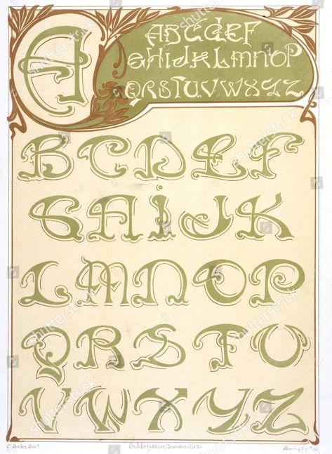 Art Nouveau Alphabet Letters, Art Nouveau Numbers Font, Art Nouveau Reference, Art Nouveau Font Alphabet, Art Nouveau Calligraphy, Art Nouveau Monogram, Art Neauveau Font, Art Nouveau Style Illustration, Art Nouveau Text