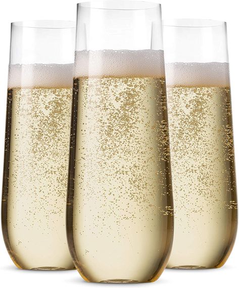 AmazonSmile | 48 Pack Stemless Plastic Champagne Flutes Disposable 9 Oz Clear Plastic Toasting Glasses Shatterproof Recyclable and BPA-Free: Champagne Glasses Disposable Champagne Flutes, Disposable Wine Glasses, Plastic Champagne Glasses, Gold Champagne Flutes, Plastic Champagne Flutes, Stemless Champagne Flutes, Plastic Wine Glasses, Cocktail Cup, Toasting Glasses