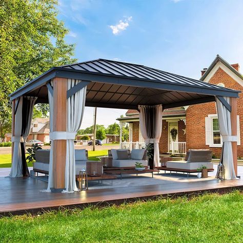 EROMMY 16 Ft. W x 12 Ft. D Aluminum Patio Gazebo | Wayfair Rectangle Gazebo, Permanent Gazebo, Aluminum Gazebo, Steel Roof, Outdoor Canopy, Hardtop Gazebo, Gazebo Canopy, Comfortable Space, Gazebo Pergola