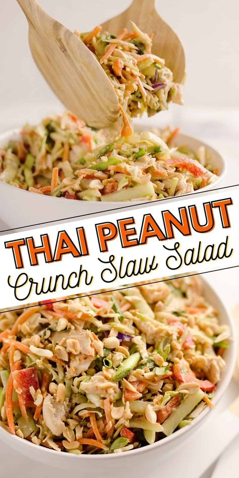 Peanut Crunch, Slaw Salad, Thai Salad, Thai Peanut Chicken, Hearty Lunch, Thai Peanut, Peanut Chicken, Slaw Recipes, Best Salad Recipes