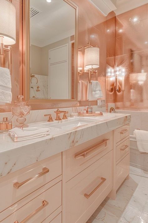 Radiant Rose Gold Girly Bathroom Decor, Decorated Bathroom, Feminine Bathroom, Couples Room, Jack Jill Bathroom, Girly Bathroom Ideas, Tranquil Bathroom, House Must Haves, Gold Bathroom Decor