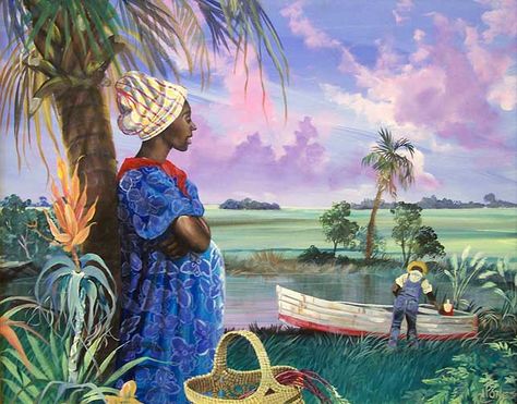 Gullah Art, African American Art by John Jones at Gallery Chuma, Charleston, SC Gullah Art, Black Southern Belle, John Jones, Gullah Geechee, Southern Artist, Southern Art, Arte Folk, Black Art Painting, Art African