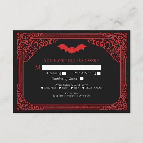 Gothic Vampire CathedralWedding RSVP Enclosure Card  Zazzle Gothic Party Invitations, Horror Wedding Ideas, Heavy Metal Wedding, Goth Theme, Horror Wedding, Gothic Wedding Theme, Vampire Wedding, Dark Wedding Theme, Wedding Ambiance