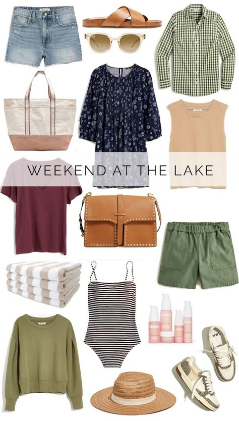 jillgg's good life (for less) | a west michigan style blog: what to pack: weekend at the lake! Lake Michigan Outfits, Weekend Lake Trip Outfits, Lake House Outfits Summer Casual, Lake Attire Style Summer Outfits, Weekend At The Lake Outfit, Lake House Vacation Outfits, Lake Weekend Outfit Summer, Big Bear Outfit Summer, Cottage Weekend Outfits