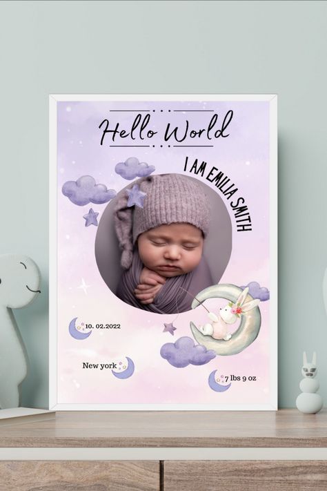 Cherishing Baby's Arrival: Custom Newborn Stats Posters Baby Footprints Christmas, Baby Milestone Chart, Baby Handprint Art, Baby Handprint Crafts, Newborn Room, Birthday Milestone Board, First Birthday Posters, Birth Poster, World Poster