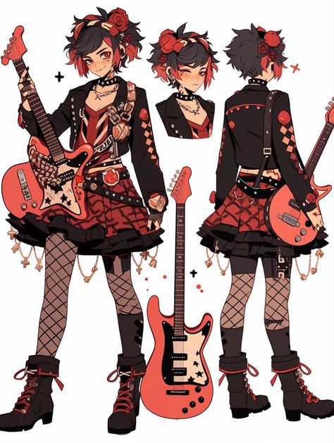 Pop Punk Character Design, Rockstar Character Design, Idol Character Design, Outfit Adoptables, Punk Character Design, Free Characters, Manga Drawing Tutorials, Clothing Design Sketches, Concept Clothing