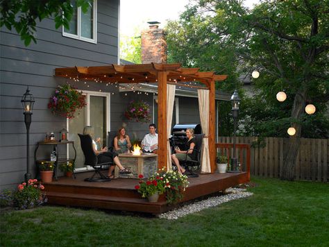 fetching patio pergola with fireplaces designs for small backyard: outdoor small  patio ideas Design Per Patio, Attached Pergola, Low Deck, Yard Makeover, Casa Interior, Wood Pergola, Pergola Design, Ideas Backyard, Have Inspiration