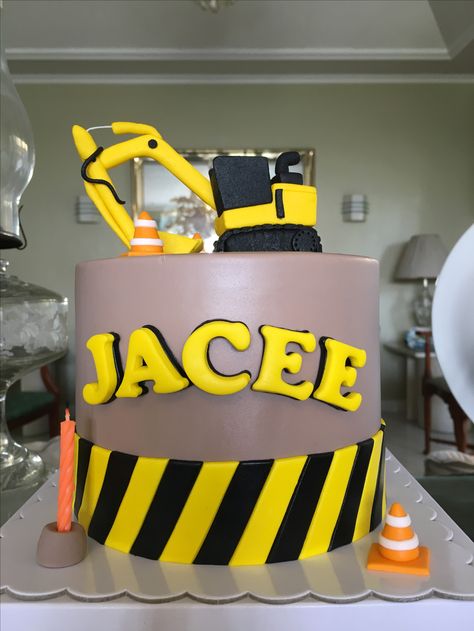 Construction themed cake with backhoe Backhoe Cake Design, Backhoe Cake, Construction Themed Cake, Construction Theme Cake, Frame Border Design, Design Cake, Construction Theme, Frame Border, Theme Cake