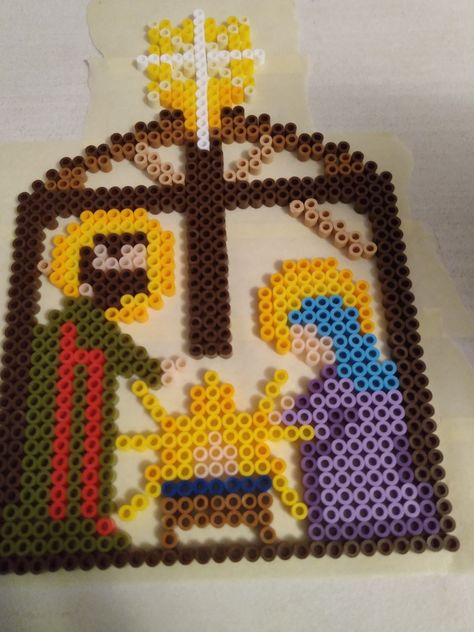 Nativity Perler Bead Patterns, Lds Perler Bead Patterns, Perler Bead Nativity, Christian Perler Bead Patterns, Christmas Perler Beads, Miyuki Beads Pattern, Hamma Beads Ideas, Easy Perler Bead Patterns, Pony Bead Crafts