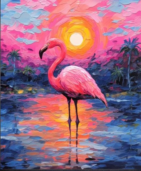 Exotic Artwork, Flamingo Canvas, Flamingo Watercolor, Watercolor Flamingo, Reflection Painting, Flamingo Painting, Cafe Wall Art, Collage Art Projects, Small Canvas Paintings