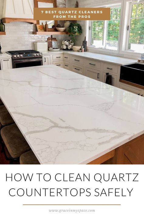 How To Clean Quartz, Clean Quartz Countertops, Quartz Cleaner, White Quartz Counter, Hard Water Stain Remover, Quartz Kitchen Countertops, Quartz Kitchen, White Quartz Countertop, Kitchen Counters