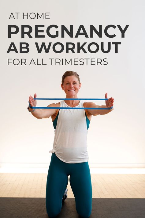 Can I do ab exercises while pregnant? Yes! Avoid sit ups and crunches and focus on pregnancy-safe ab exercises that strengthen the deepest abdominal muscles (transverse abdominals), core and pelvic floor. These are the 5 BEST abdominal exercises that are safe to perform during pregnancy (specifically for the first and second trimesters). Keeping your core strong during pregnancy can help you avoid common pregnancy aches and pains, as well as assist with labor, delivery and postpartum ... Core For Pregnant Women, Ab Exercises For Pregnant Women, First Trimester Core Exercises, 2nd Trimester Core Workouts, Pregnancy Core Workout, Pregnancy Abs, Pregnancy Ab Workout, 5 Weeks Pregnant, Exercise While Pregnant