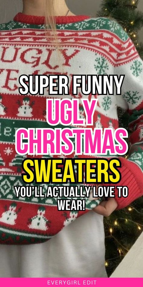 Ugly Sweater Ugly Christmas Sweaters Women, Diy Christmas Sweater Ideas Funny, Women's Ugly Christmas Sweater, Grinch Ugly Sweater Diy, Diy Funny Christmas Sweaters, Diy Ugly Christmas Sweaters Easy, Cricut Ugly Christmas Sweater, Ugly Sweater Ideas For Couples, Diy Ugly Christmas Sweater Ideas Funny