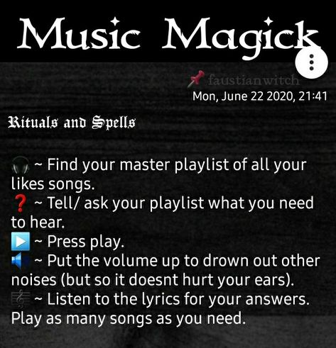 A small ritual to perform in your daily life using music! ♡ Music Witch Spells, Witch Birthday Ritual, Music Witchcraft, Music Witch, Witch Planner, Pagan Magick, Healing Quotes Spiritual, Music Magic, Last Rodeo