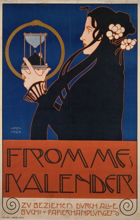 Poster by Koloman Moser (1868–1918, Austrian), 1903, Fromme Kalender, Wien. Koloman Moser, Vienna Secession, Art Nouveau Poster, Piet Mondrian, Wassily Kandinsky, Inspiration Art, Museum Of Modern Art, Art Moderne, Art History