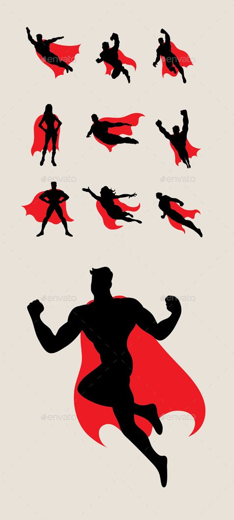 Superhero Silhouettes Superhero Logo Design, Superhero Graphic Design, Super Hero Graphic Design, Superhero Poses Reference, Super Hero Illustration, Superhero Symbols Logo, Superhero Graphics, Superhero Vector Art, Superman Silhouette