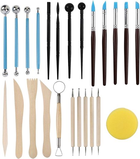 RUBFAC Clay Tools, 24pcs Polymer Clay Tools, Modeling Clay Sculpting Tools Set Pottery Tools with Air Dry Clay Tools Ball Stylus Dotting Tools Rock Painting Kit for Sculpture Pottery Clay Sculpting Tools, Sculpting Tools, Clay Sculpting, Ceramic Tools, Sculpey Clay, Polymer Clay Tools, Pottery Tools, Modeling Clay, Clay Tools