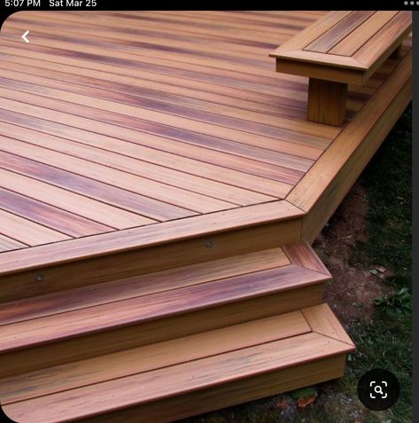 Unique Deck Ideas, Small Backyard Deck, Small Deck Designs, Deck Benches, Decking Designs, Composite Decking Designs, Wood Deck Designs, Deck Details, Porch Stairs