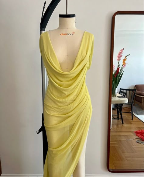 Sum Dresses, Bias Dress, Yellow Bridesmaid, Indian Designer Outfits, Gala Dresses, Glam Dresses, Draped Dress, Yellow Fashion, Cute Summer Outfits