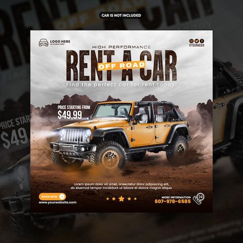 Off road car rental social media post or... | Premium Psd #Freepik #psd #car-banner #car-post #car-promotion #car-social-media Visual Advertising, Car Banner, Creative Advertising Design, Branding Design Packaging, Photoshop Tutorial Design, Certificate Design, Car Ads, Rent A Car, Creative Ads