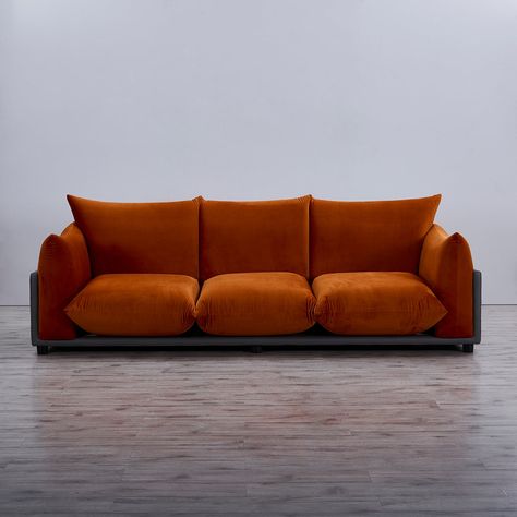 Marenco Sofa, Burnt Orange Velvet, Orange Sofa, Orange Velvet, Three Seater Sofa, Group Of Friends, Bench Seat, Living Room Inspo, Velvet Sofa