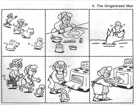 Fred- This is the story called 'Ginger Bread'. By using graphic illustration, i think this also a great example of the graphic sequence. In this storyboard, without the words, people can still read the information and use their imagination to think what is it. Fairy Tales Sequencing, Story Sequencing Worksheets, Fairy Tales Kindergarten, Gingerbread Man Unit, Gingerbread Story, Gingerbread Man Story, Fairy Tale Writing, Gingerbread Man Activities, Gingerbread Activities