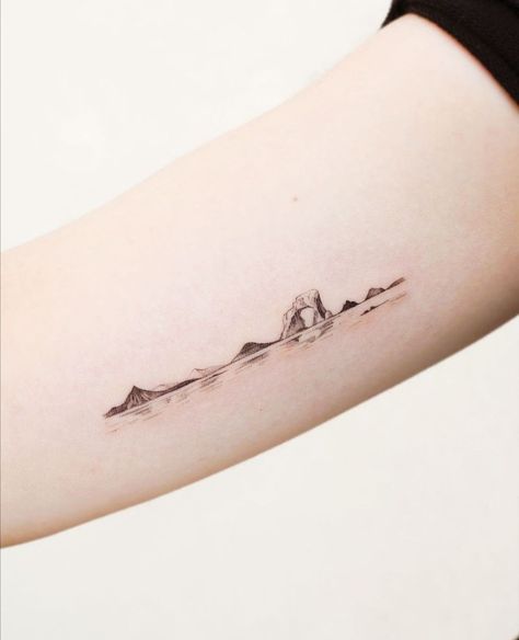 River Line Tattoo, Lake Reflection Tattoo, Lake Landscape Tattoo, Horizon Line Tattoo, Landscape Line Tattoo, Lake Inspired Tattoo, Horizontal Line Tattoo, River Tattoo For Women, Shoreline Tattoo