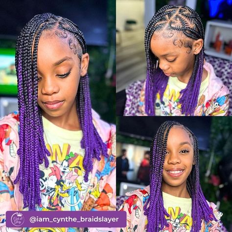 Purple Braids For Kids, Ombre Braids For Kids, School Cornrows, Cornrows Hairstyles For Kids, Ombre Cornrows, Cornrow Styles For Kids, Joy Hair, Cornrows For Girls, Kids Cornrow Hairstyles