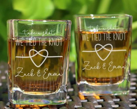 The 20 Summer Wedding Favors of 2023 Glasses Wedding Favors, Personalized Wedding Shot Glasses, Wedding Favours Bottles, We Tied The Knot, Shot Glasses Wedding Favors, Party Favor Wedding, Summer Wedding Favors, Wedding Shot Glasses, Custom Shot Glasses