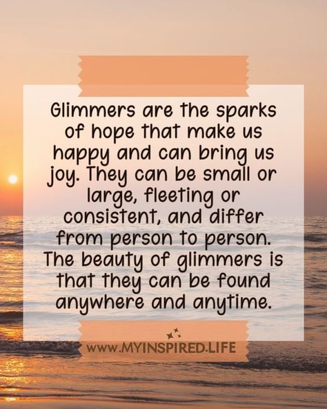 Glimmers are akin to small sparks of hope that brighten our lives during tough times. They are like subtle beams of light that pierce through moments of despair, serving as a reminder that beauty and opportunity still exist in the world. Similar to how a lone candle can chase away darkness in a room, a glimmer of hope can uplift our mood and lead us towards a more positive future. Learn more on my blog.... #lifeandwellnesscoaching #blogging #lifeandwellnessmentor #findyourinspiration #dai... Positive Future, Beams Of Light, Glimmer Of Hope, A Lone, Tough Times, Our Life, Beams, Blogging, In This Moment