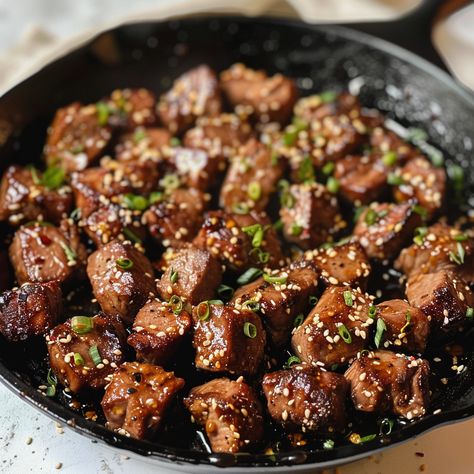 Honey Garlic Steak Bites Chuck Steak Recipes Stove, Sirloin Steak Bites, Tender Stew Meat, Honey Garlic Steak Bites, Honey Garlic Steak, Chuck Steak Recipes, Garlic Steak Bites, Garlic Butter Steak Bites, Butter Steak Bites