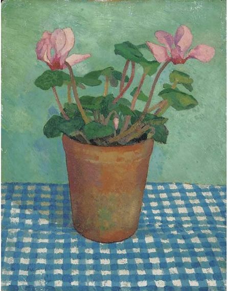 View Cyclamen in a pot By Dora Carrington; oil on board; 15½ x 12 in. (39.4 x 30.5 cm.); . Access more artwork lots and estimated & realized auction prices on MutualArt. Dora Carrington, Women Painters, Duncan Grant, Bloomsbury Group, Flowers In Art, Still Life Flowers, Irish Art, English Art, Art Still Life