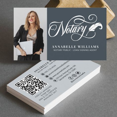 Notary Signing Agent QR Code Photo Business Card Notary Office Design, Notary Business Cards Design, Mobile Notary Business Cards, Notary Business Cards, Public Notary, Notary Office, Qr Code Photo, Notary Public Business, Notary Supplies