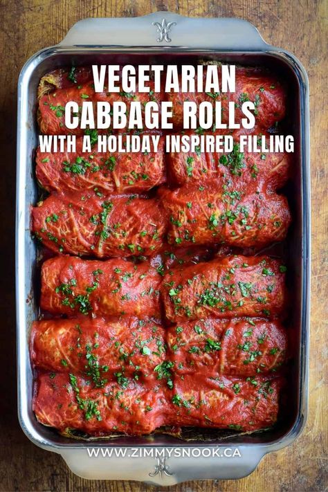 Vegetarian Cabbage Rolls (with a Holiday Inspired Filling) Traditional Turkey Dinner, Vegetarian Cabbage Rolls, Vegan Cabbage Rolls, Traditional Turkey, Boiled Cabbage, Dinner Vegetarian, Vegetarian Cabbage, Turkey Dinner, Cabbage Rolls