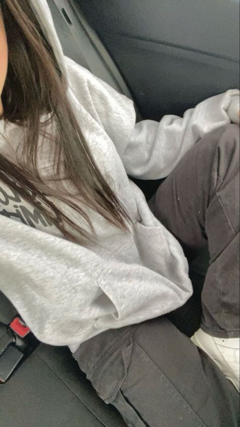 ootd, outfit inspo, grey hoodie, black jeans, cargos, car ride, fit, outfit ideas, hoodie outfit, winter outfit, school outfit, Grey Hoodie And Leggings Outfit, Light Grey Hoodie Outfit, Grey Hoodie Aesthetic, Outfits With Grey Jeans, Outfit Ideas Hoodie, Hoodie Outfit Winter, Gray Hoodie Outfit, Hoodie And Leggings Outfit, Jeans Cargos