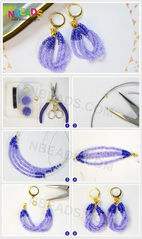 Beads Earrings Design, Earrings With Beads Diy, Earrings Beaded Handmade, Beaded Earring Diy, Seed Beads Tutorials, Beaded Earrings Tutorials Free Pattern, Beads Earrings Handmade, Hand Made Earings, Easy Beaded Earrings Diy