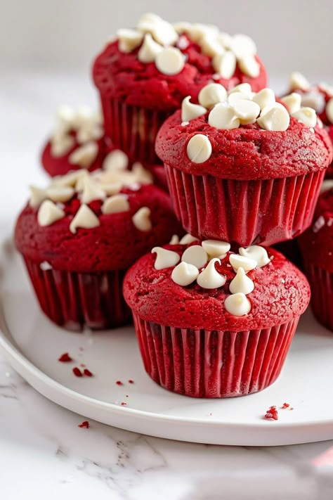 Red Velvet Muffins - Insanely Good Red Velvet Muffins Recipe, Red Velvet Muffin, Gourmet Red Velvet Cupcakes, Bakery Style Red Velvet Cupcakes, Red Velvet Muffins, Super Moist Red Velvet Cupcakes, Redvelvet Muffin, Red Vvet Cupcake, White Chocolate Muffins