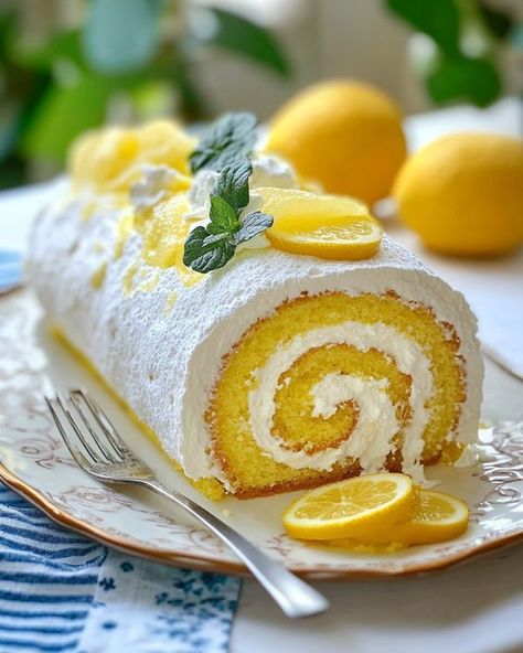 Cream Roll Cake, Cream Roll, Layer Cakes, Roll Cake, Lemon Cream, Cake Roll, Angel Food, Lemon Cake, Cake Ingredients