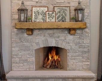 Mantel With Corbels, Rustic Farmhouse Fireplace, Rustic Fireplace Mantel, Fireplace Styling, Stone Fireplace Designs, Craft Shelves, Rustic Fireplace Mantels, Rustic Fireplace, Fireplace Update