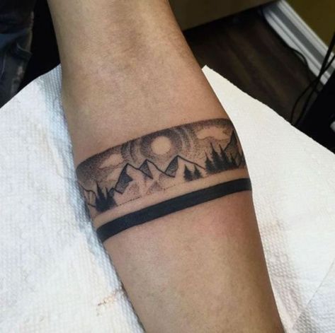 Mountain Band Tattoo Arm Ring Tattoo, Armband Tattoo Meaning, Armband Tattoos For Men, Ring Tattoo Designs, Mangas Tattoo, Tattoo Band, Ring Tattoo, Arm Ring, Armband Tattoos