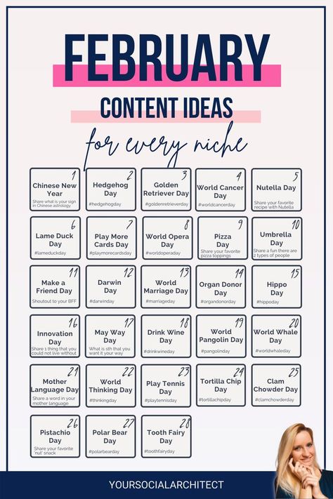 February Content Ideas, February Special Days, Instagram Feed Post, April Ideas, Creative Story Ideas, Social Media Content Calendar, Instagram Marketing Strategy, World Party, Content Planner