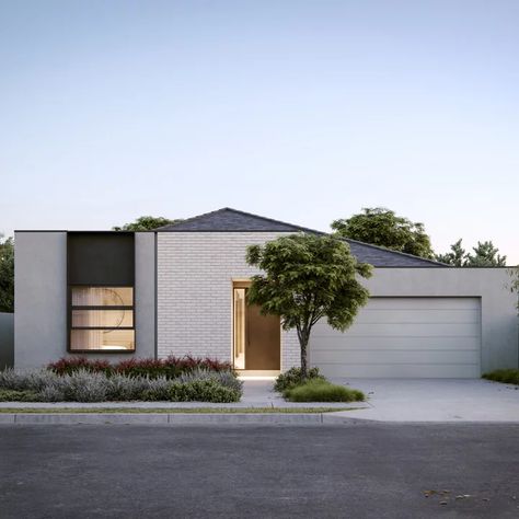 75 Beautiful Contemporary Brick Exterior Ideas & Designs - June 2022 | Houzz AU White Brick Facade House, Modern White Brick House, Brick Exterior Ideas, Feature Tree, Modern Brick House, White Exterior Houses, Brick Siding, House Cladding, Brick Fence